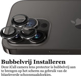 Camera Lens Screen Protector geschikt voor iPhone 15 Pro - Gehard Glas Screenprotector GlassGuard Zwart