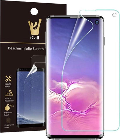 Screenprotector geschikt voor Samsung Galaxy S10 Plus | Glas PET Folie Screen Protector Transparant iCall | Full-Screen