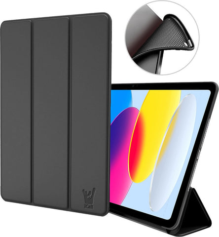 iPad 2022 10.9 Hoes - 10e Generatie - Trifold Smart Cover Book Case Leer Tablet Hoesje Zwart