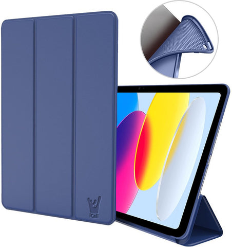 iPad 2022 10.9 Hoes - 10e Generatie - Trifold Smart Cover Book Case Leer Tablet Hoesje Blauw