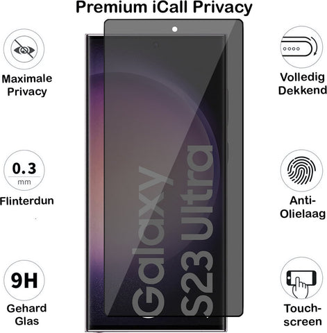 Privacy Screenprotector geschikt voor Samsung Galaxy S23 Ultra - Glas Screen Protector FullGuard