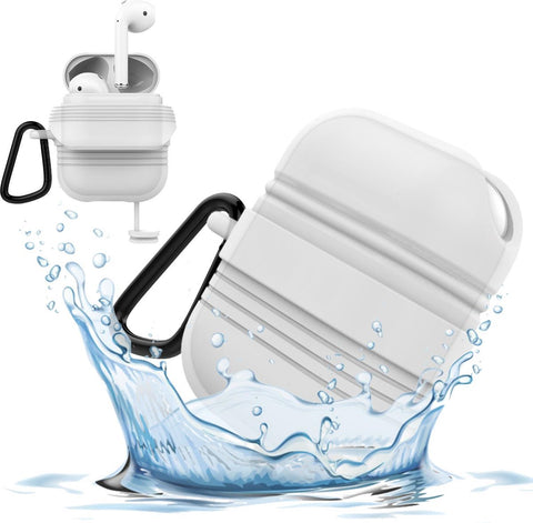 Waterdichte Hoesje geschikt voor Airpods 1 / Airpods 2 - Shock Proof Siliconen Waterproof Case Cover Hoes Wit