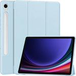Samsung Galaxy Tab S9 Hoesje - SmartDefend Book Case Cover Leer Aquablauw