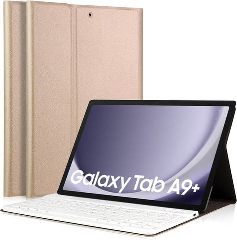 Samsung Tab A9 Hoes met Toetsenbord - KeyGuard Book Case Cover Leer Roségoud