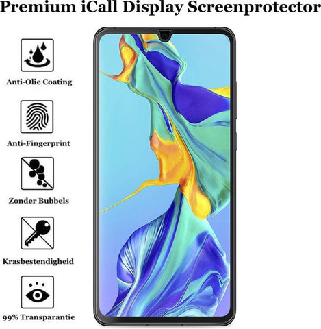 Screenprotector geschikt voor Huawei P30 - Tempered Glass Gehard Glas - Full Screen Cover Volledig Beeld