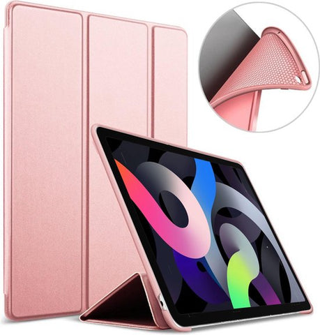 iPad Air 2020 Hoes - iPad Air 2022 Hoes - 10.9 inch - Trifold Smart Book Case Cover Leer Tablet Hoesje Roségoud