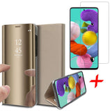 Galaxy A51 Clear View Case + Screen protector Goud | iCall
